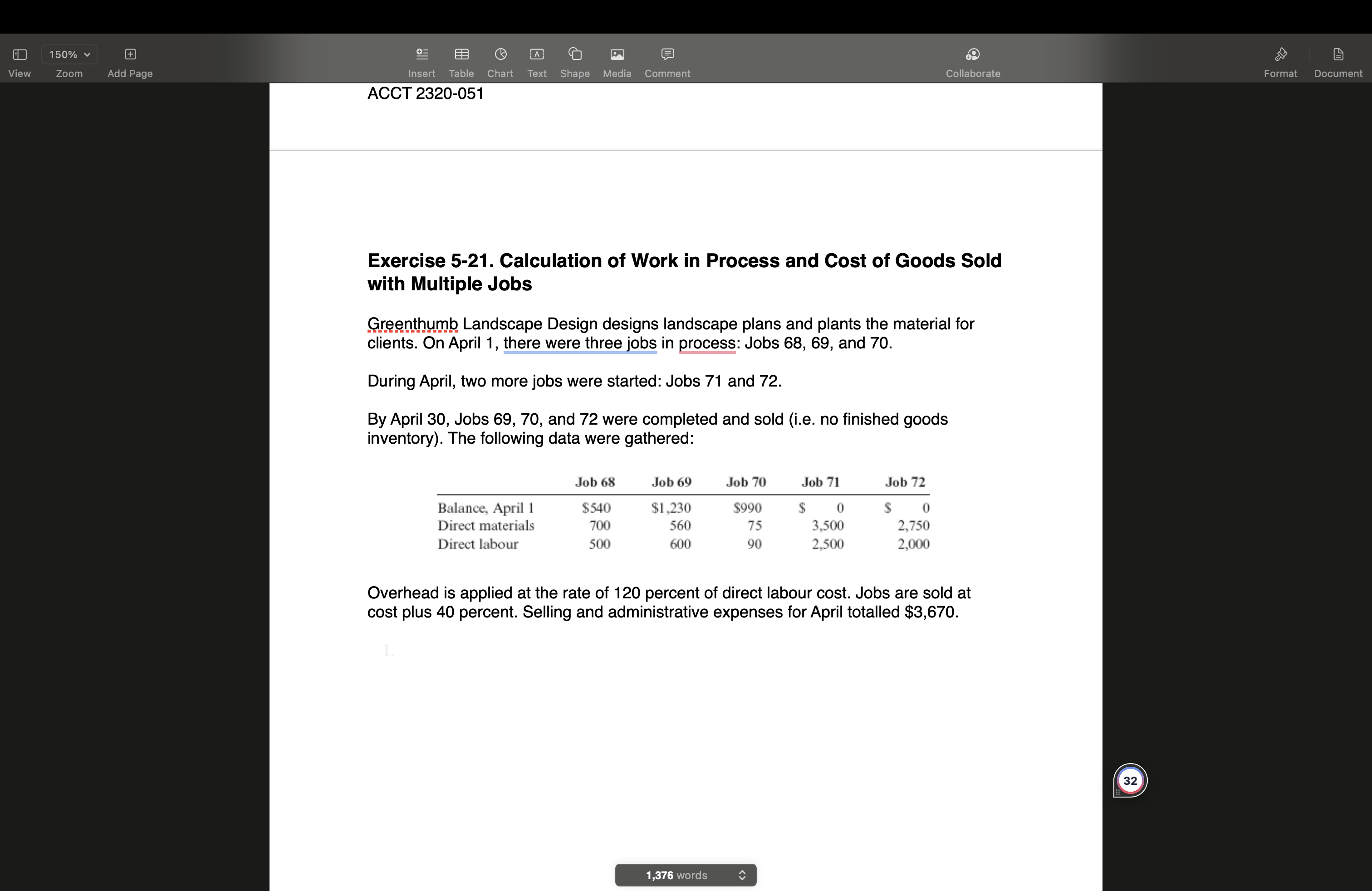  Exercise 5-21. Calculation of Work in Process and Cost of Goods