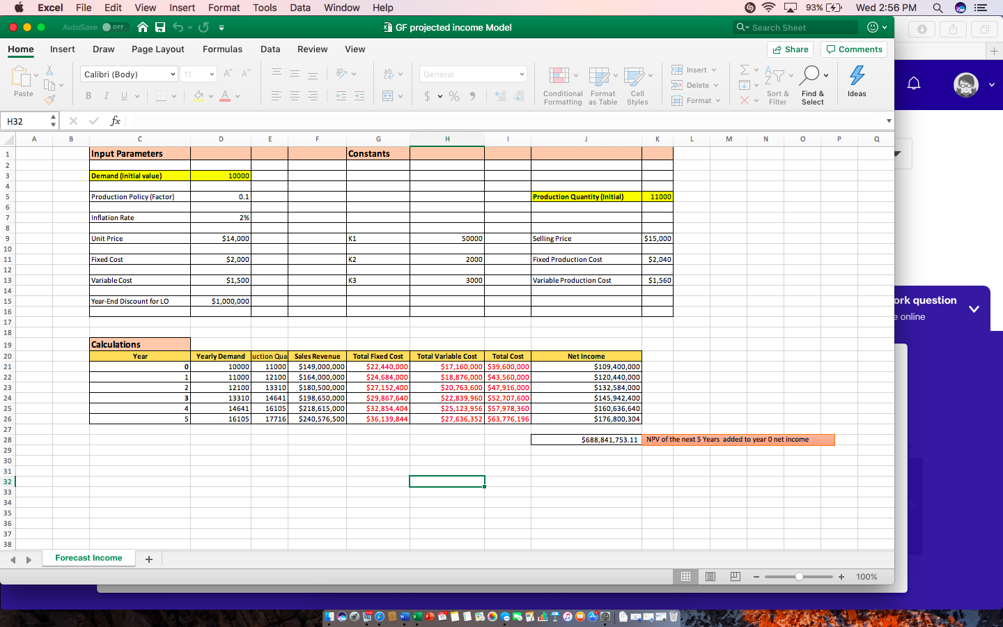 Wed 2:56 PM Q DE ... AutoSave . OFF GF projected income