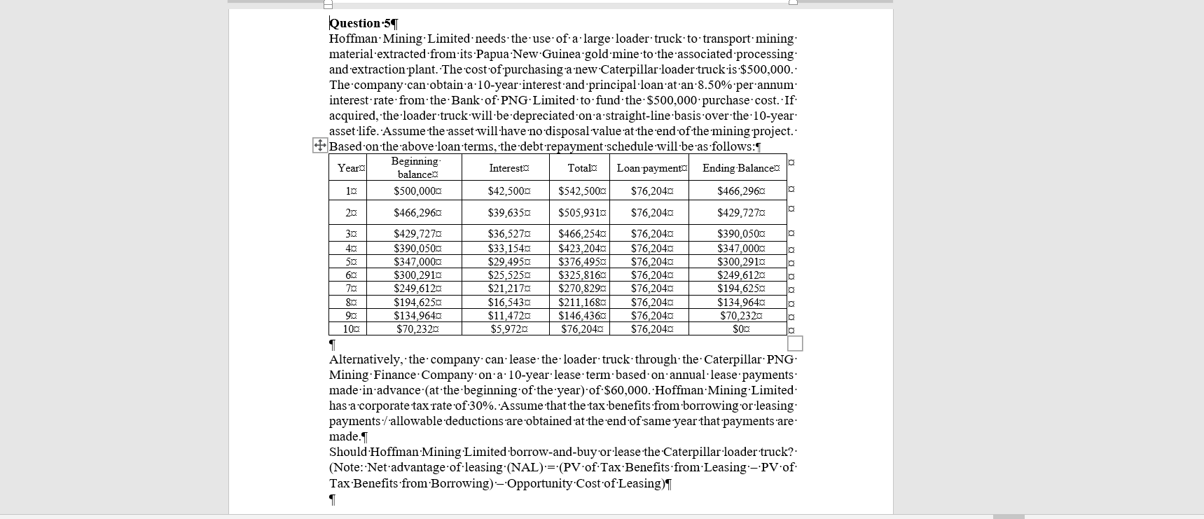  I really cannot figure Question .57 Hoffman. Mining. Limited . needs