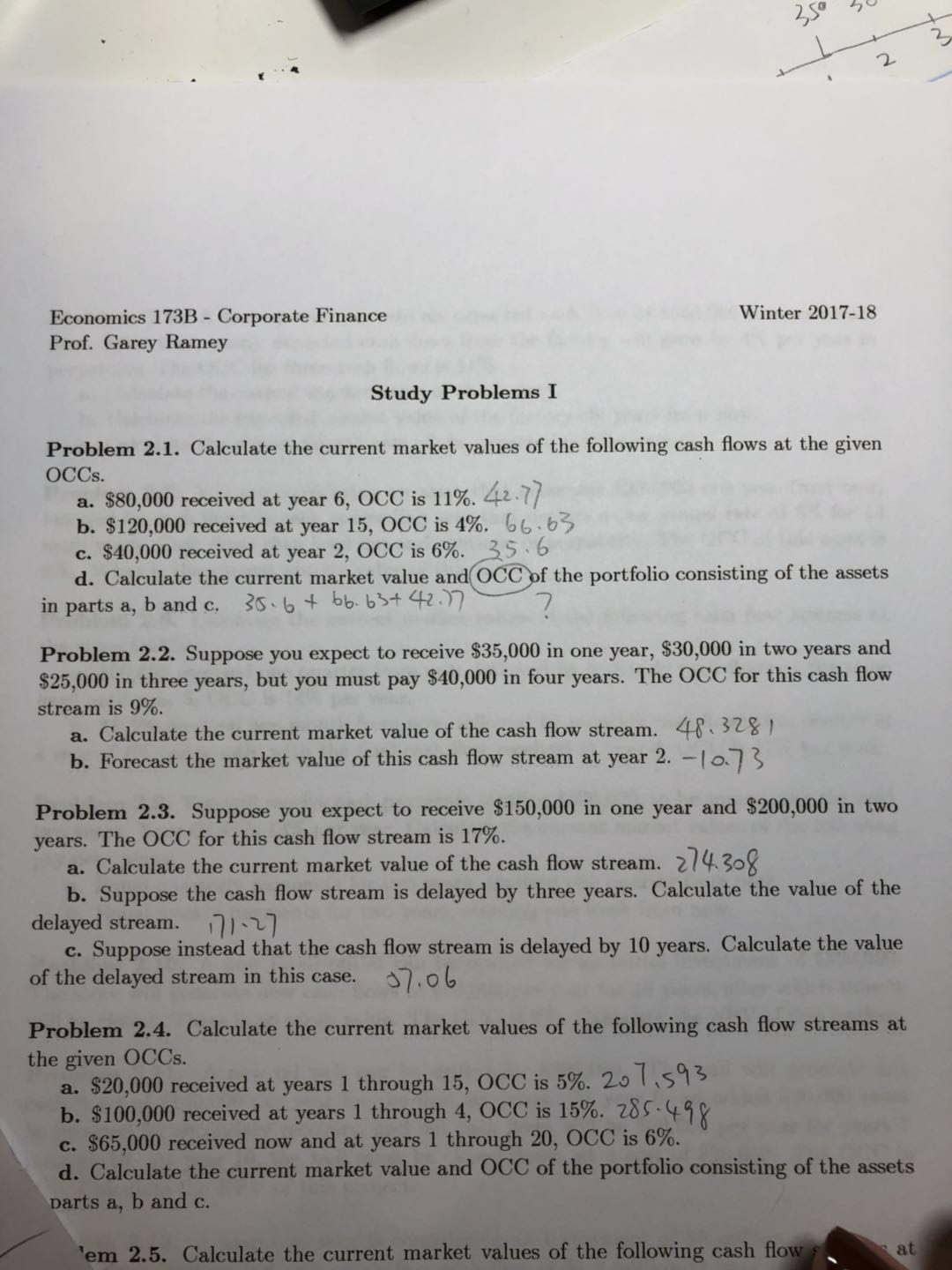 '2017-18 Problem 2.1. Calculate the current market values of the following cash