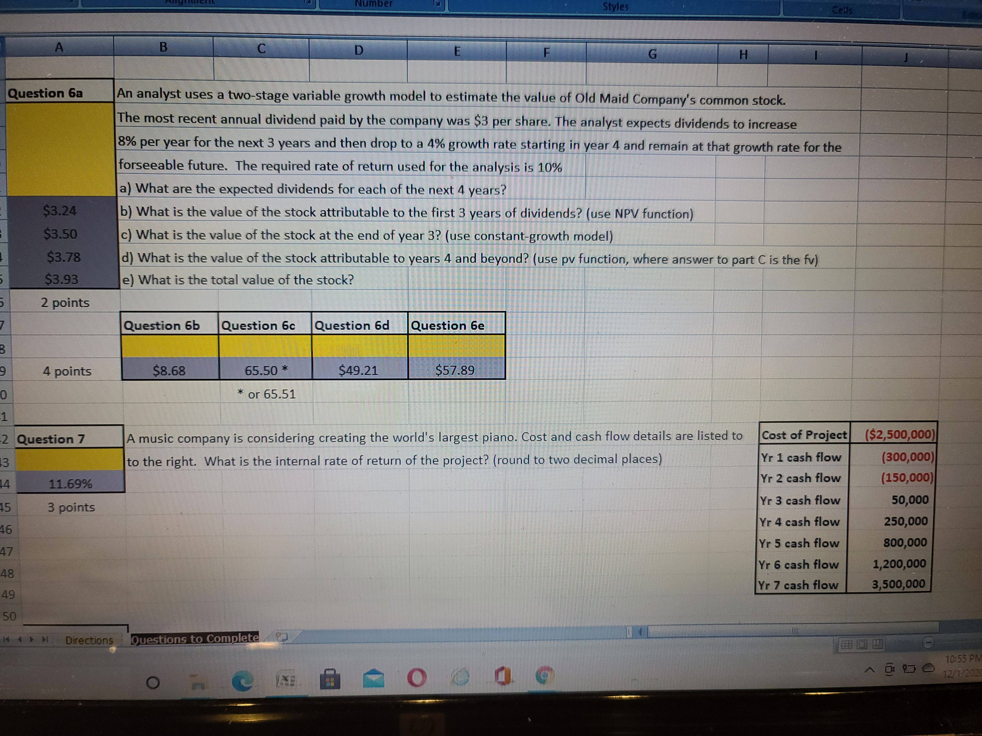  Answer question in yellow cell with Excel formula to match correct