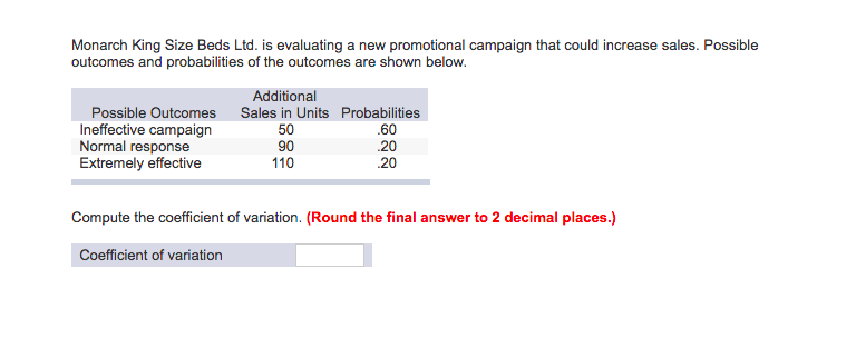 Ltd. is evaluating a new promotional campaign that could increase sales. Possible