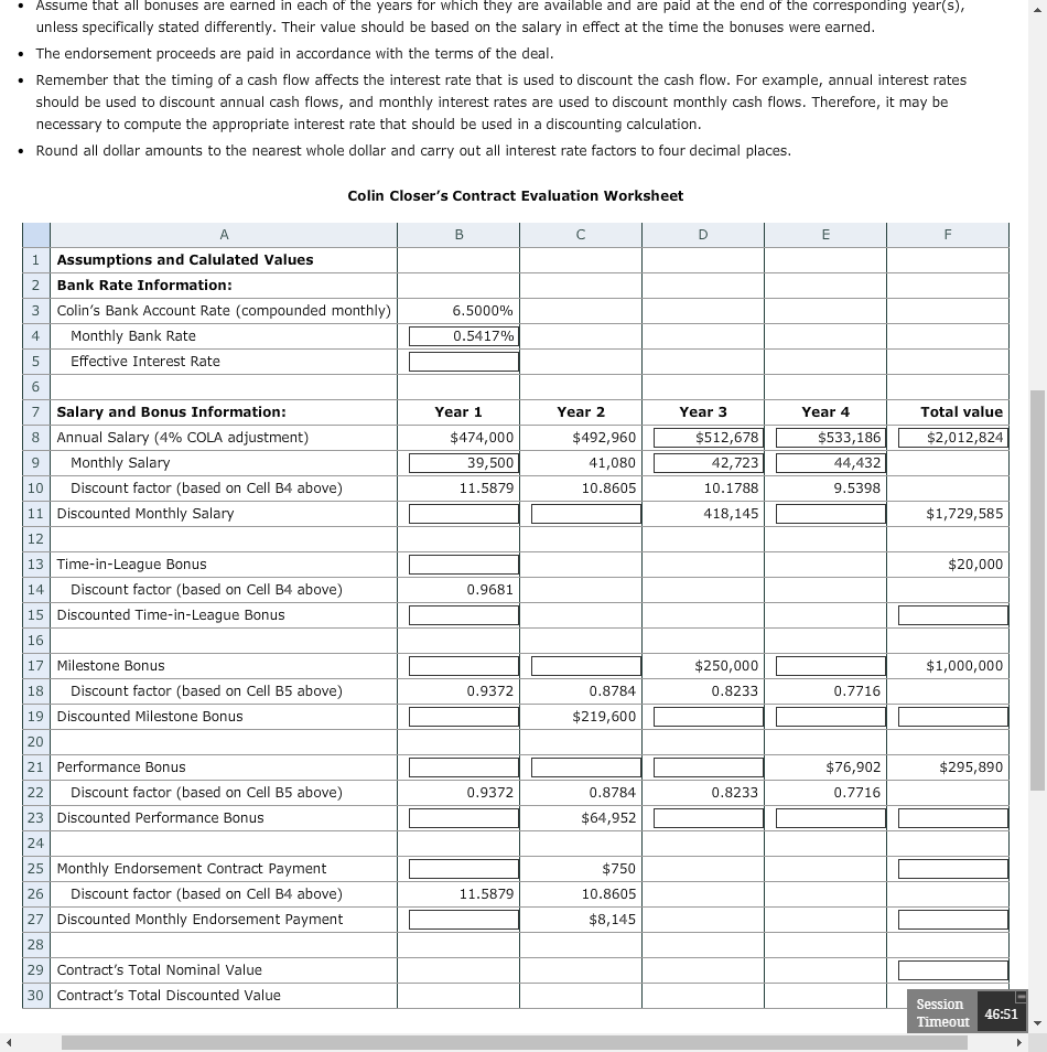  I need help!!!!!!!!!! Colin Closer's Contract Evaluation Worksheet - Assume that