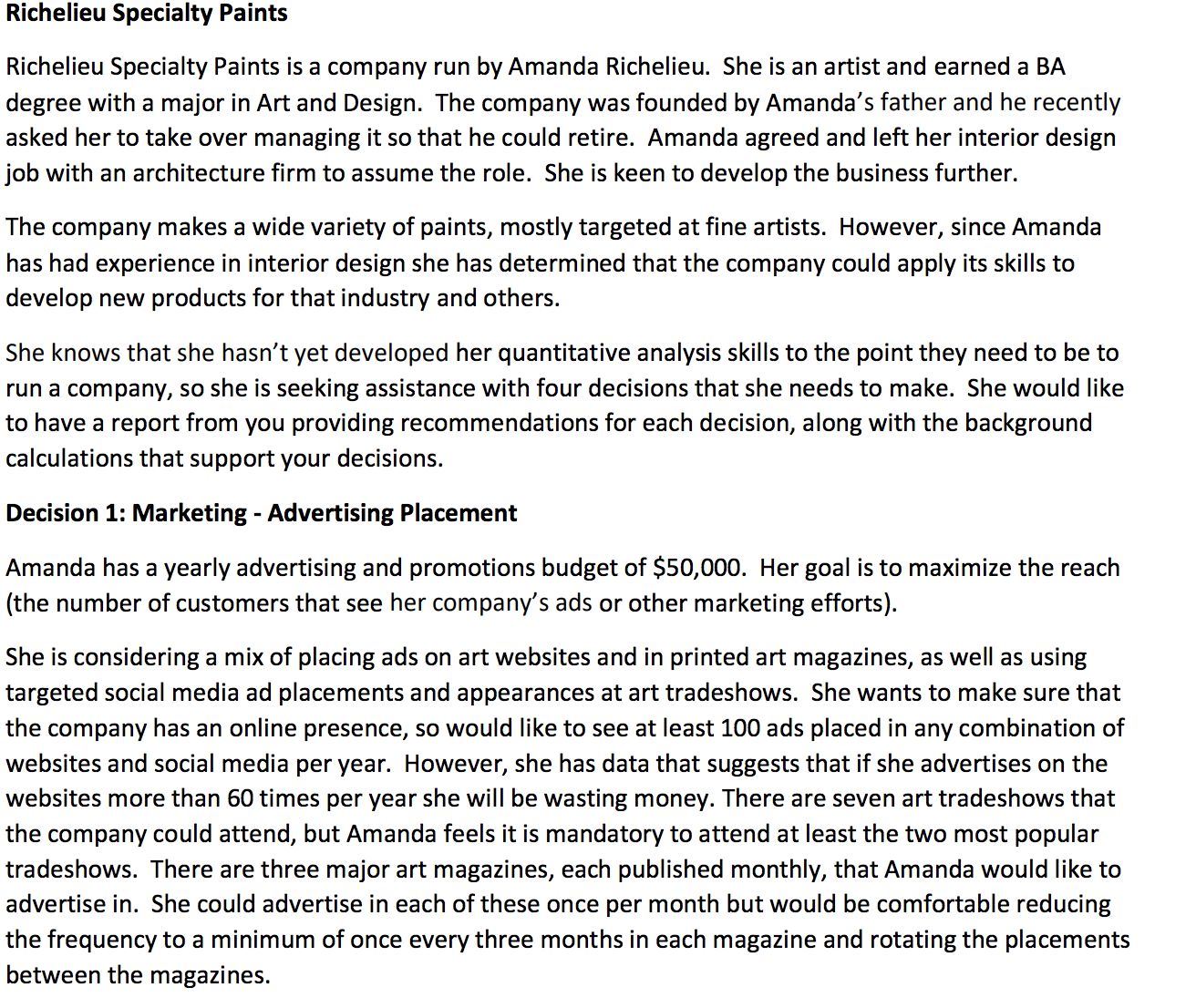 each of the issues in the assignment). The work in the worksheets