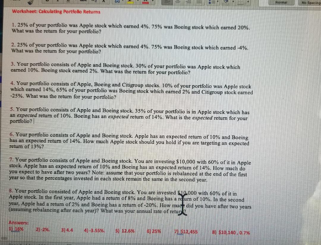 1 - 8 I have the answers at the bottom in red