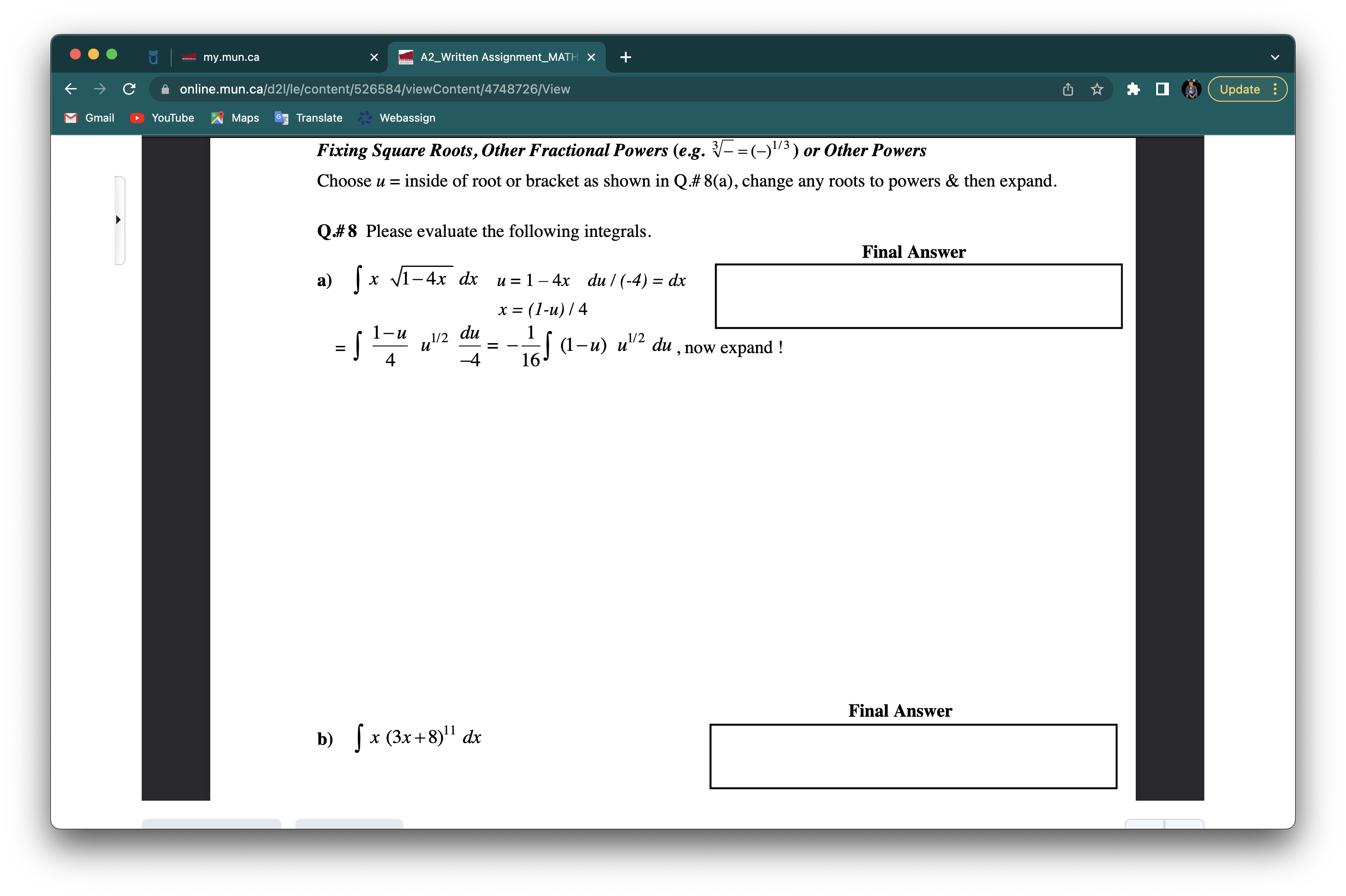  3was my.mun.ca X with A2_Written Assignment_MATH X + -> C online.mun.ca/d21/le/content/526584/viewContent/4748726/View