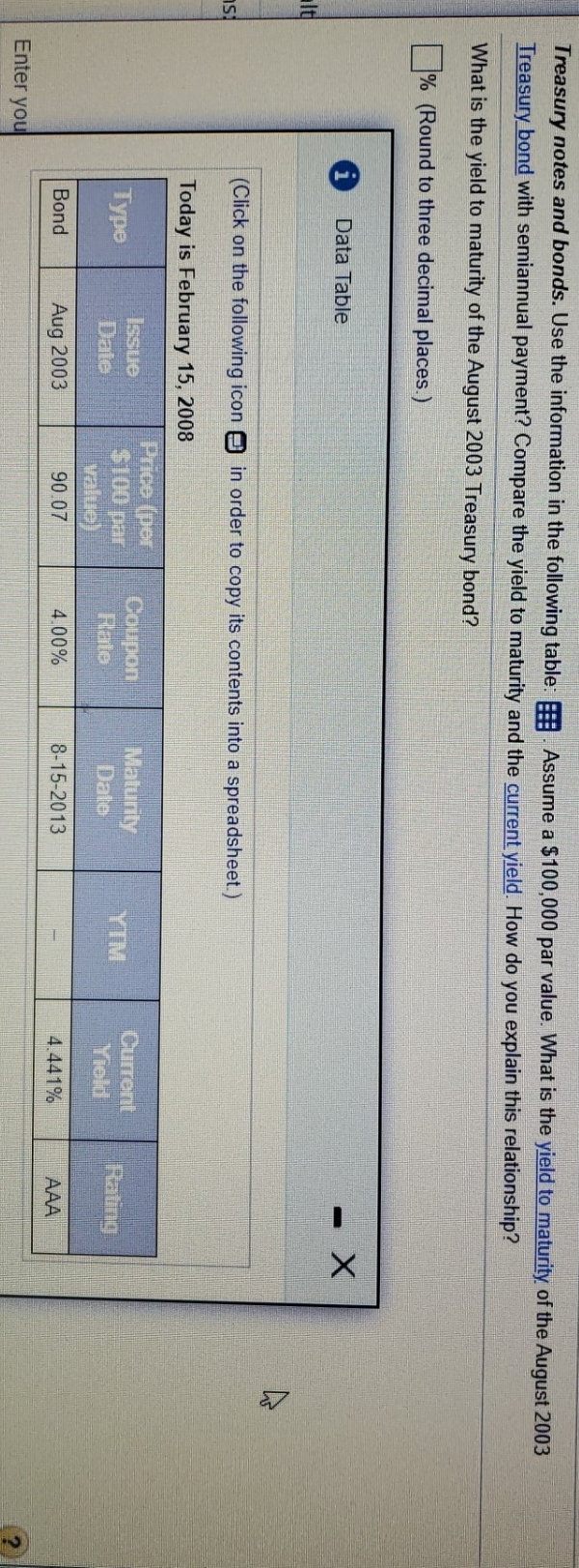 following table: # ) . Assume a $100,000 par value. What is