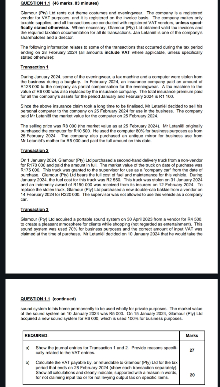 costumes and eveningwear. The company is a registered vendor for VAT purposes,