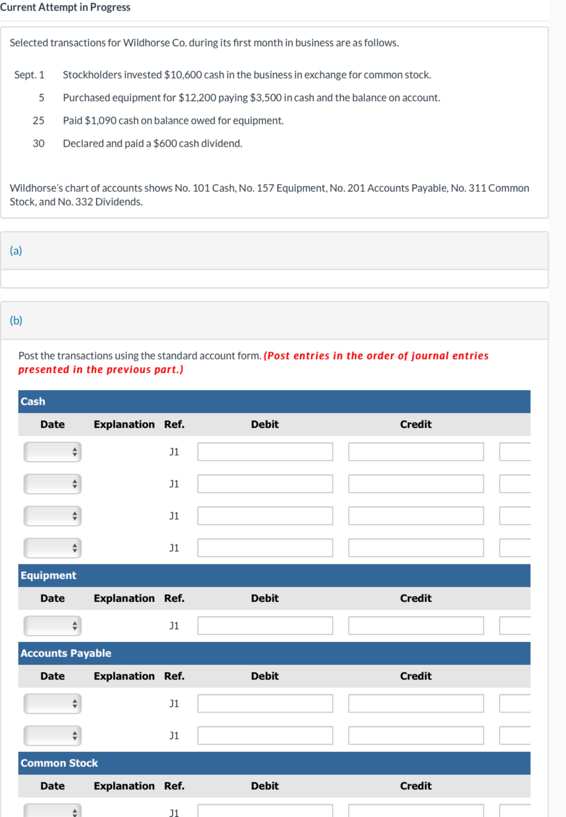 Current Attempt in Progress Selected transactions for Wildhorse Co. during its