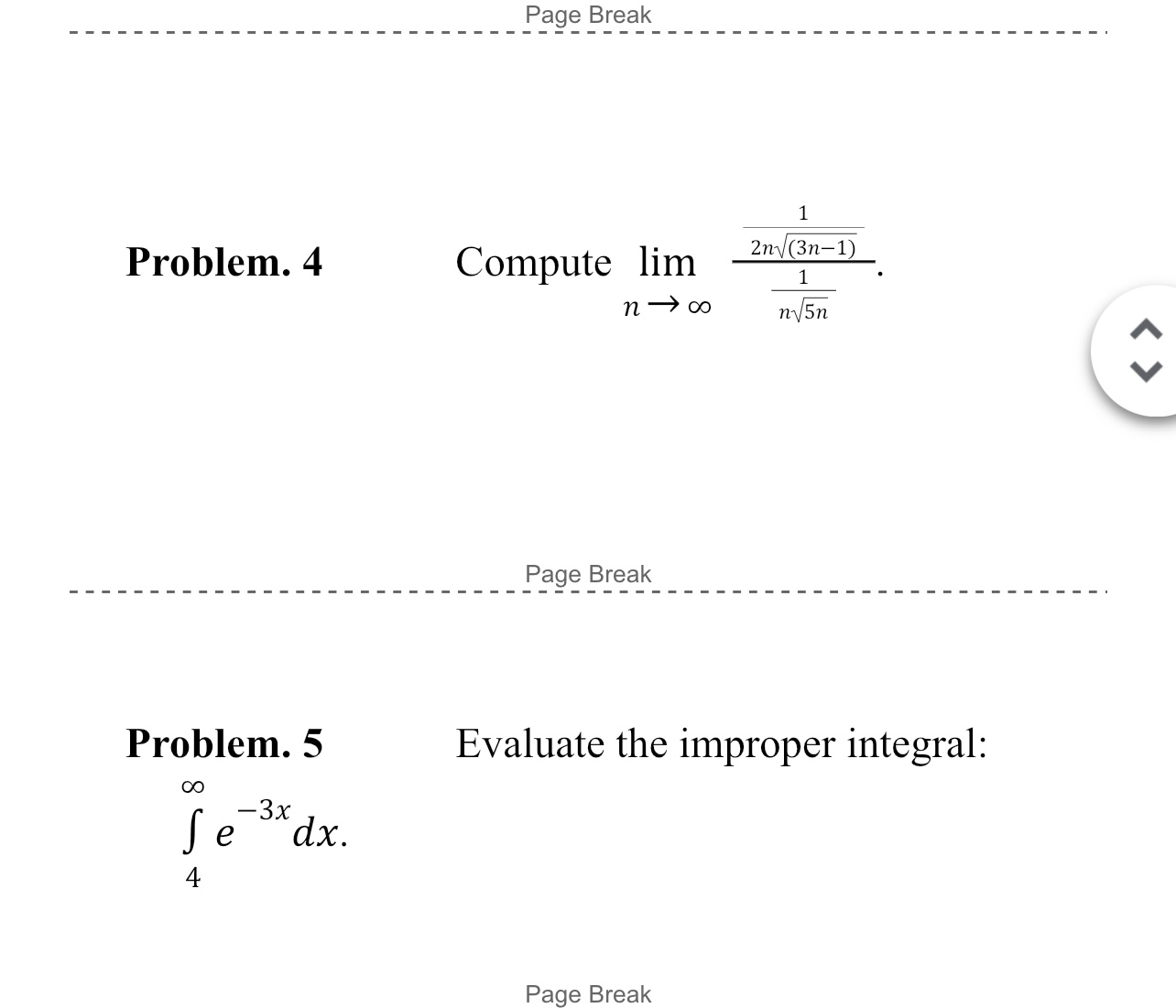 Page Break 1 Problem. 4 Compute lim 2n (3n-1) 1 n