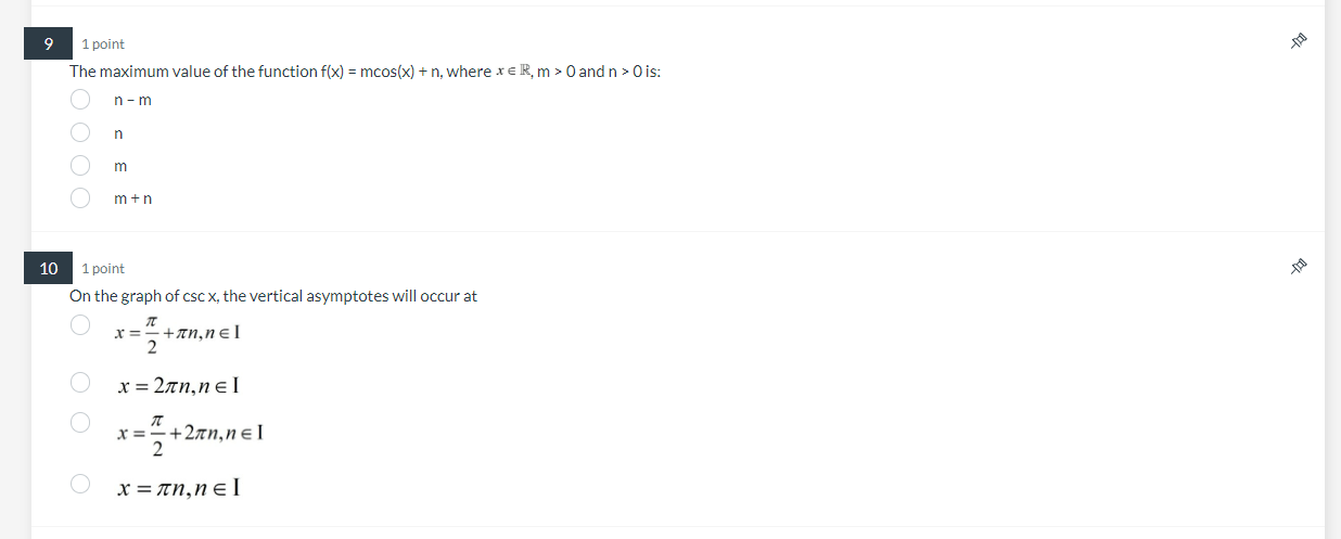 of the function f(x) = mcos(x) + n, where x ER, m