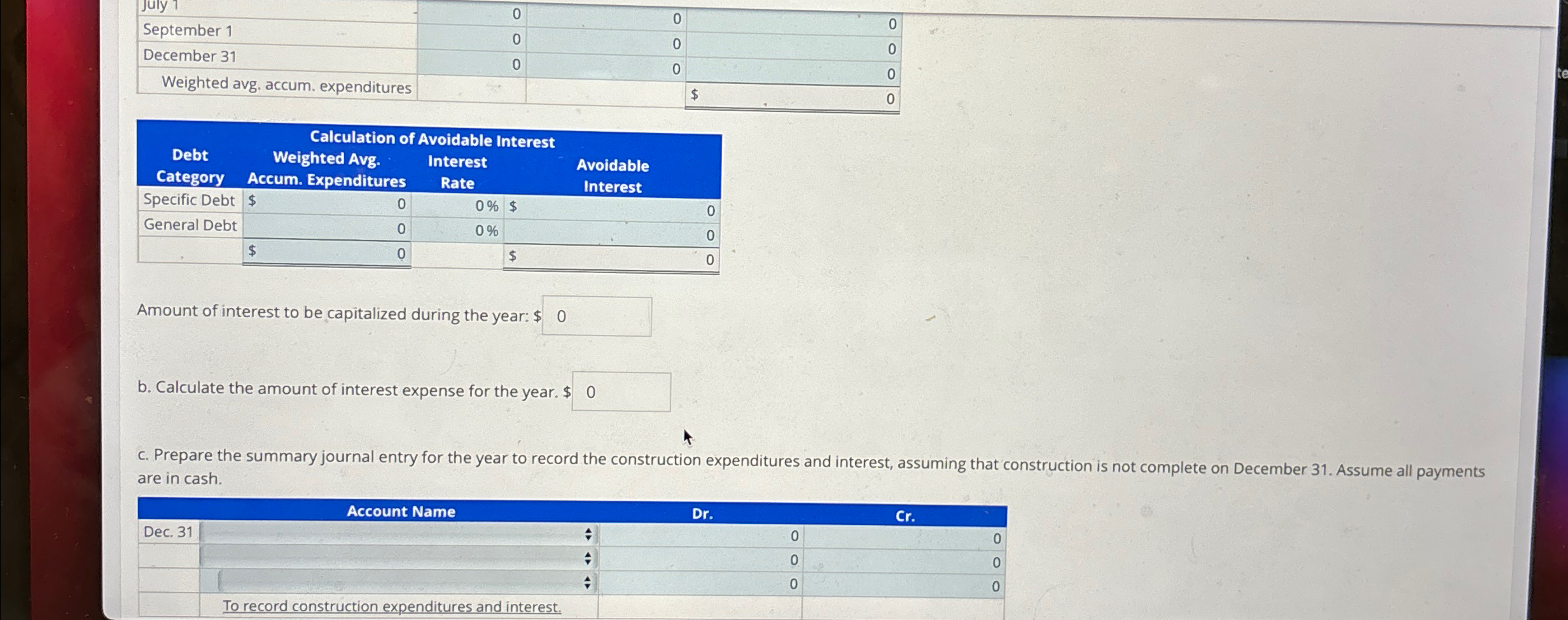 capitalized during the year: b. Calculate the amount of interest expense for