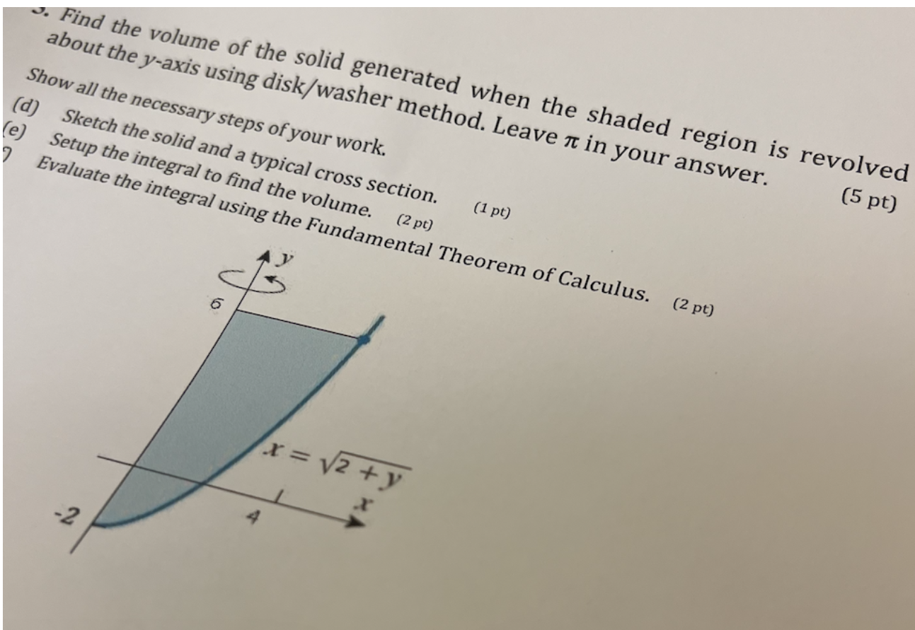  4. Find the volume of the solid generated when the shaded