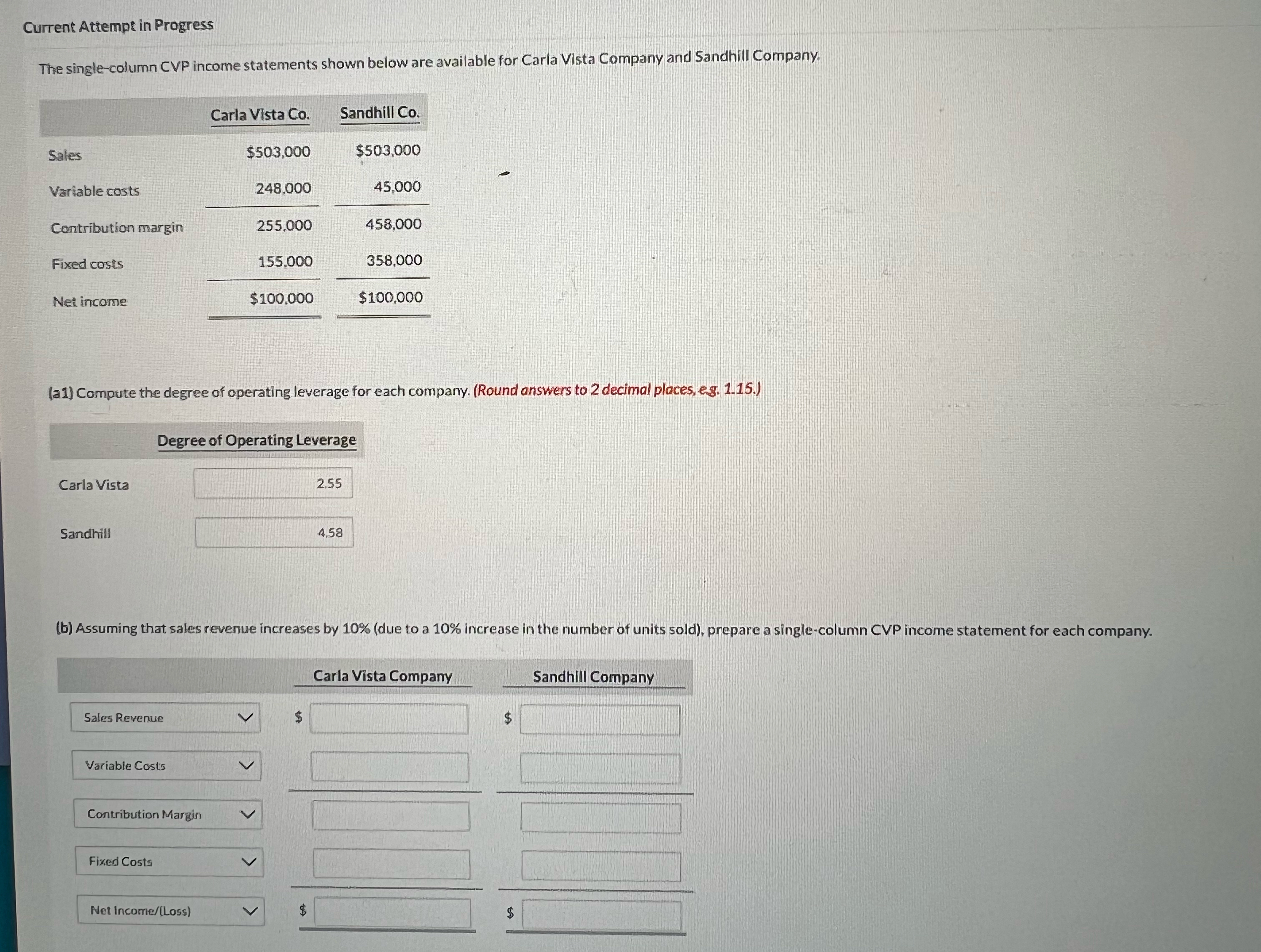 below are available for Carla Vista Company and Sandhill Company. \table[[,Carla Vista