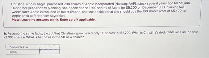 stock several years ago for $11,400. During her year-end tax planning. She