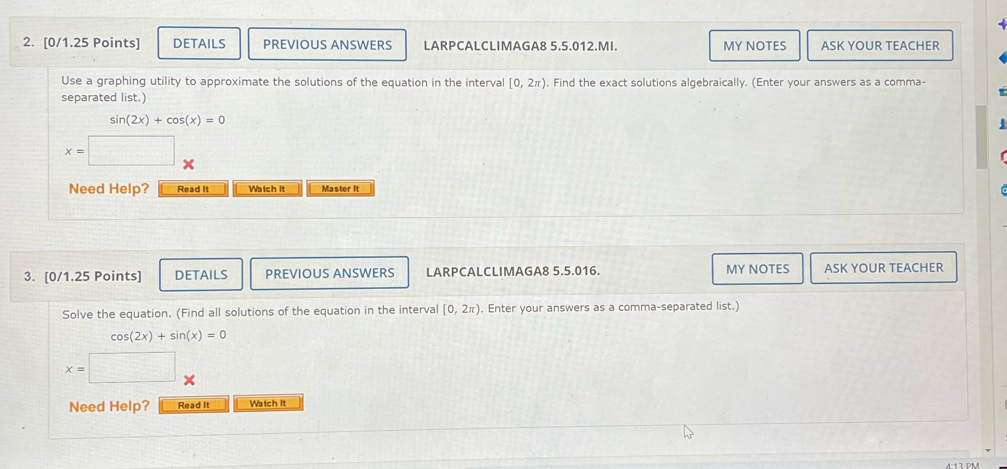  please help, for math!! 2. [0/1.25 Points] DETAILS PREVIOUS ANSWERS LARPCALCLIMAGA8