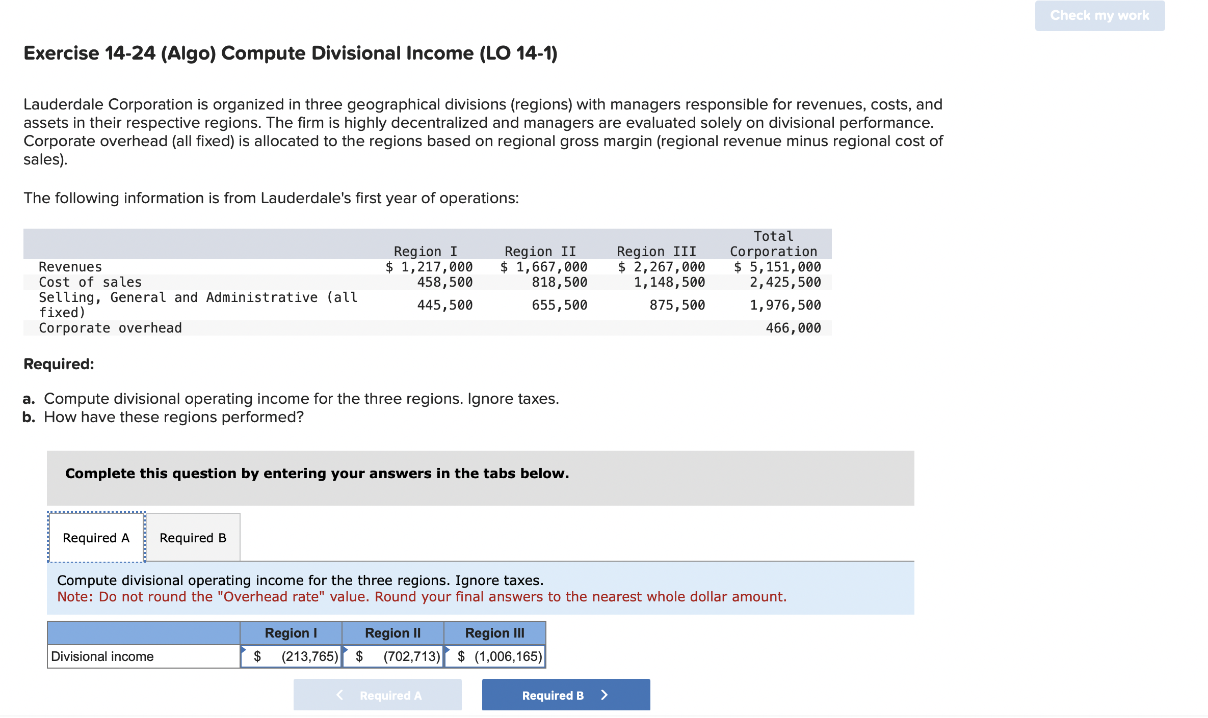 in three geographical divisions (regions) with managers responsible for revenues, costs, and