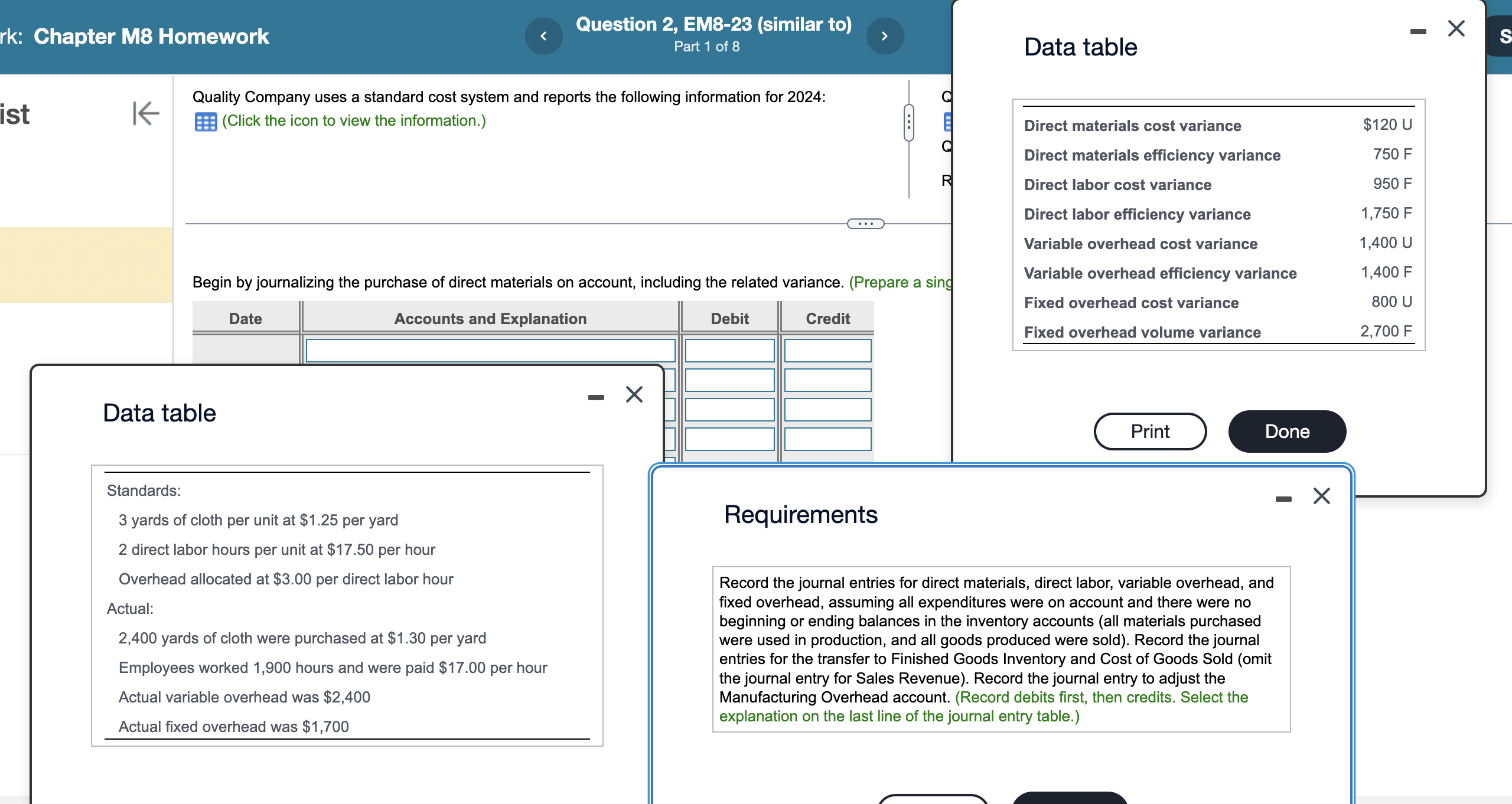 at $1.25 per yard Requirements 2 direct labor hours per unit at