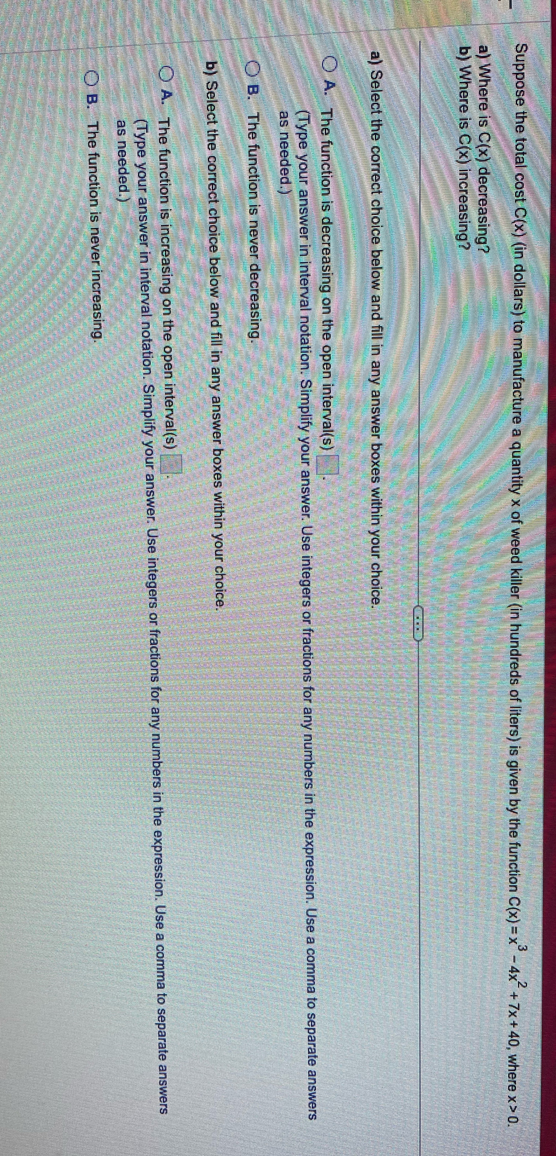 Need help with this question Suppose the total cost C(x) (in