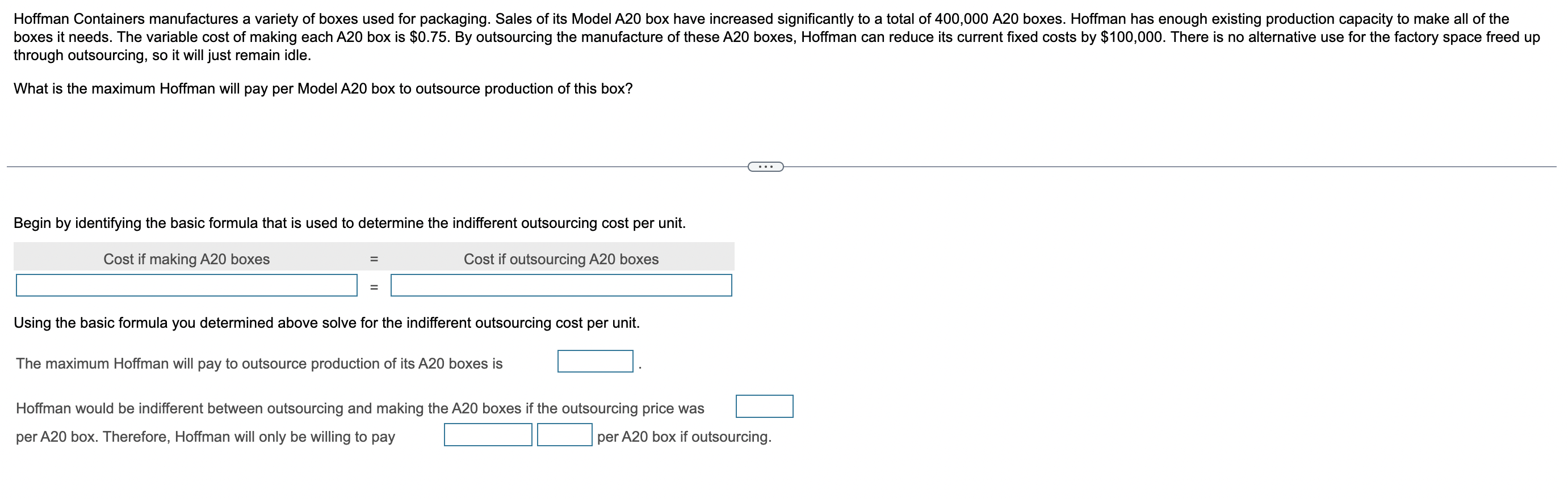 is the maximum Hoffman will pay per Model A20 box to outsource