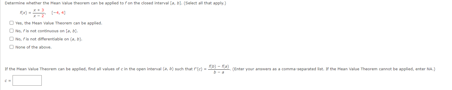  Determine whether the Mean Value theorem can be applied to f