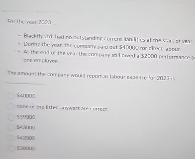  For the vear 2023 Blackfly Ltd had no outstanding current liabilities