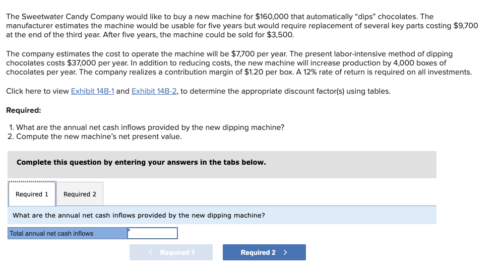  Compute the new machine's net present value. Note: Enter negative amount