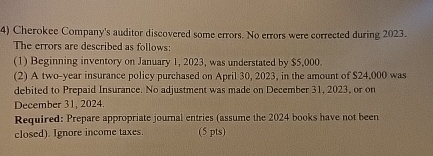 2023. The errors are described as follows: (1) Beginning inventory on January