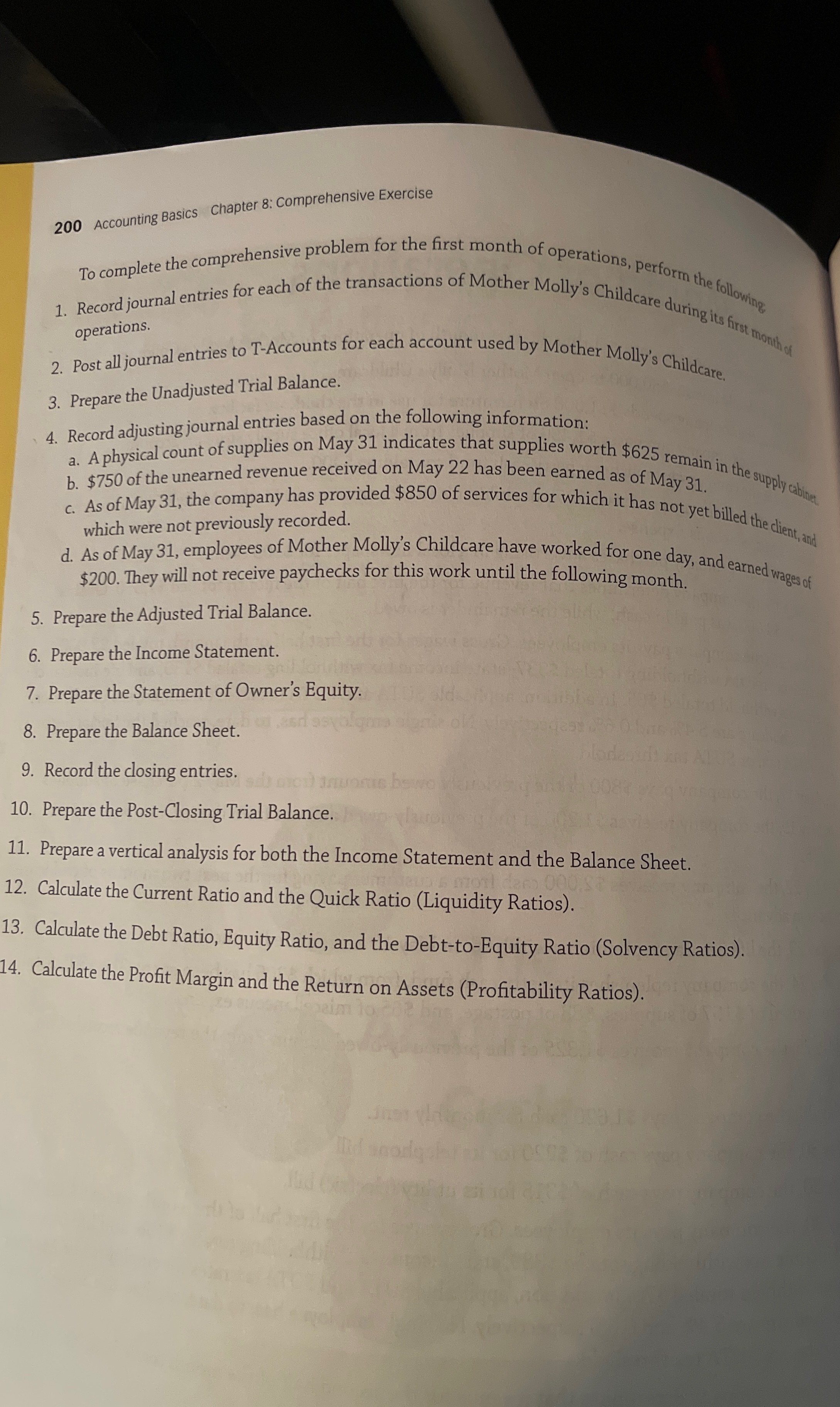  200 Accounting Basics Chapter 8: Comprehensive Exercise To complete the comprehensive