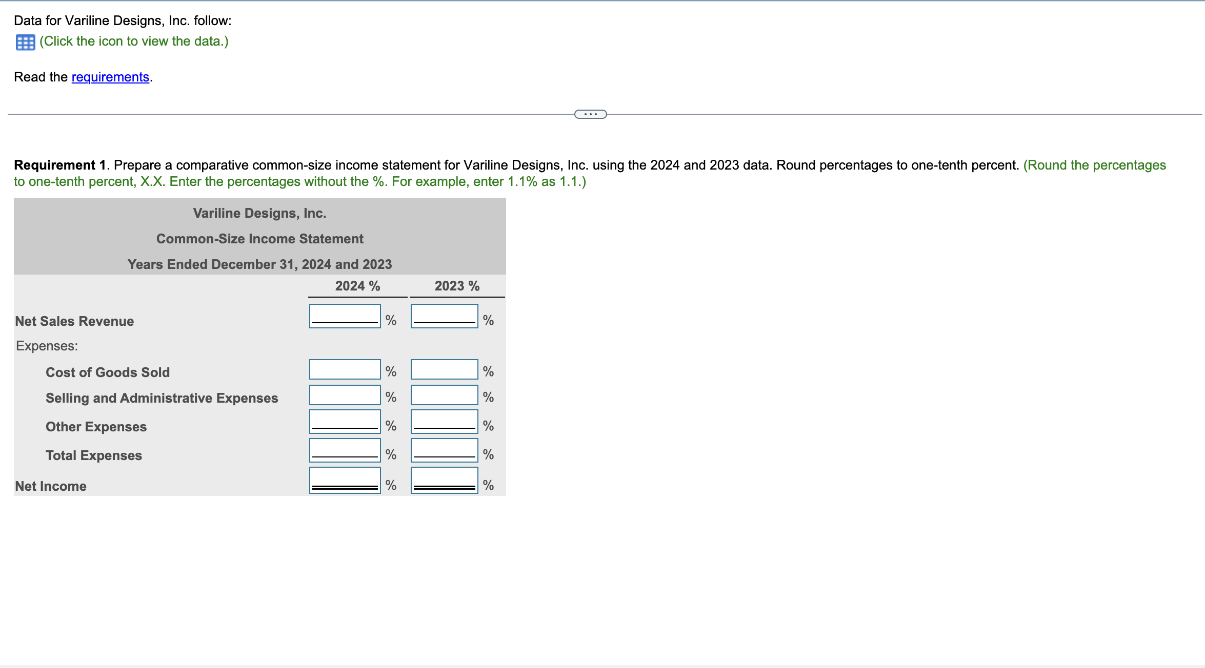  (Click the icon to view the data.) Read the requirements. Requirement