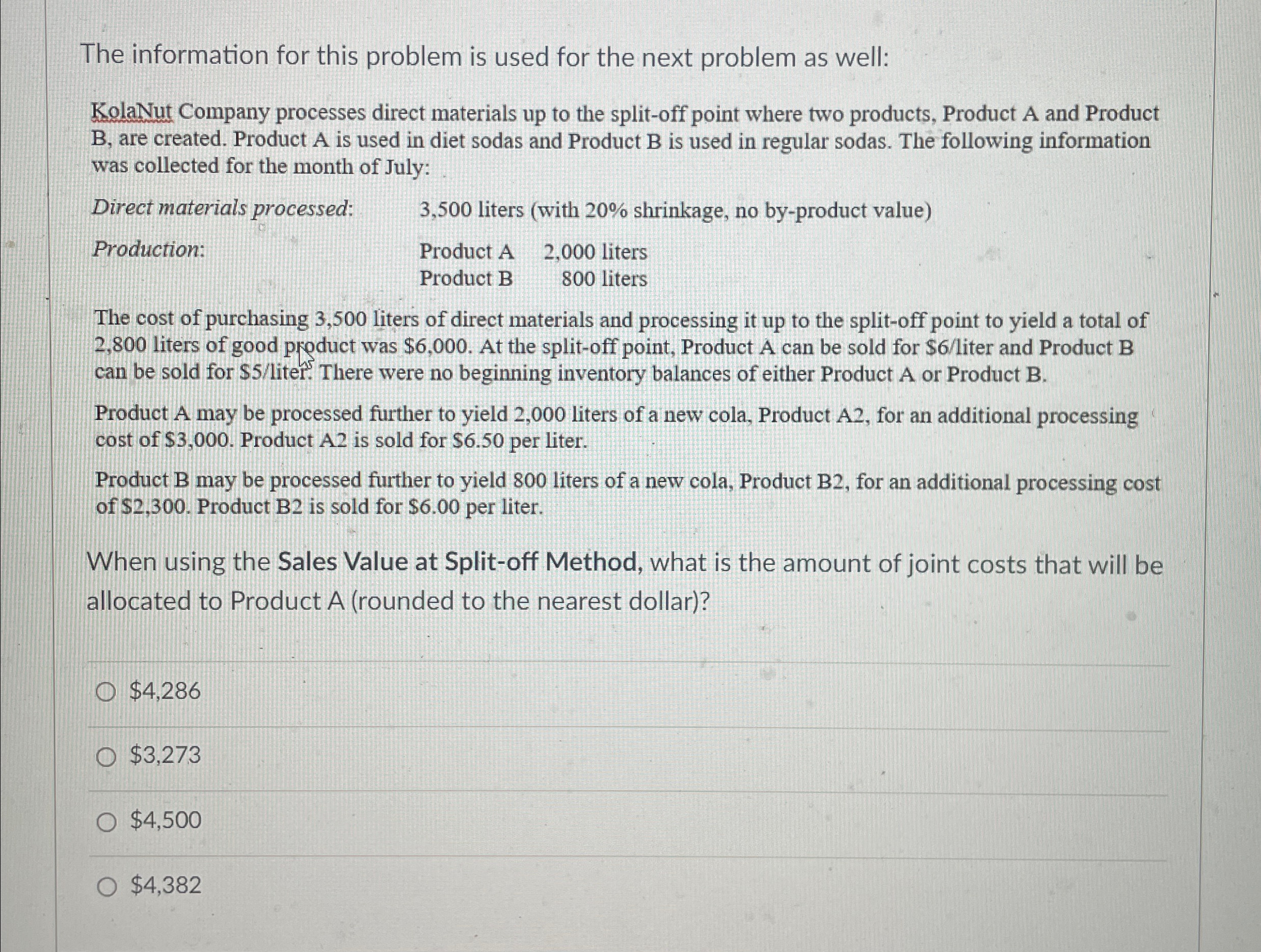 The information for this problem is used for the next problem