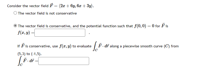 3y). '12} The vector field is not conservative ii? The vector field
