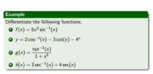  derive the following functions Example Differentiate the following functions. of(x) =5x2