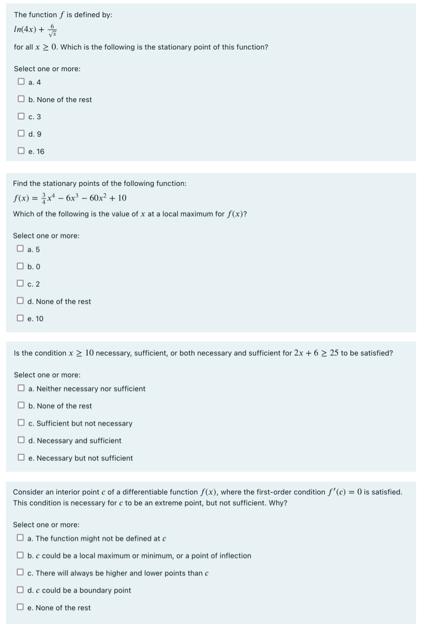 x 2 0. Which is the following is the stationary point of