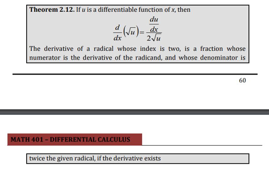 Theorem 2.12. If u is a differentiable function of x, then
