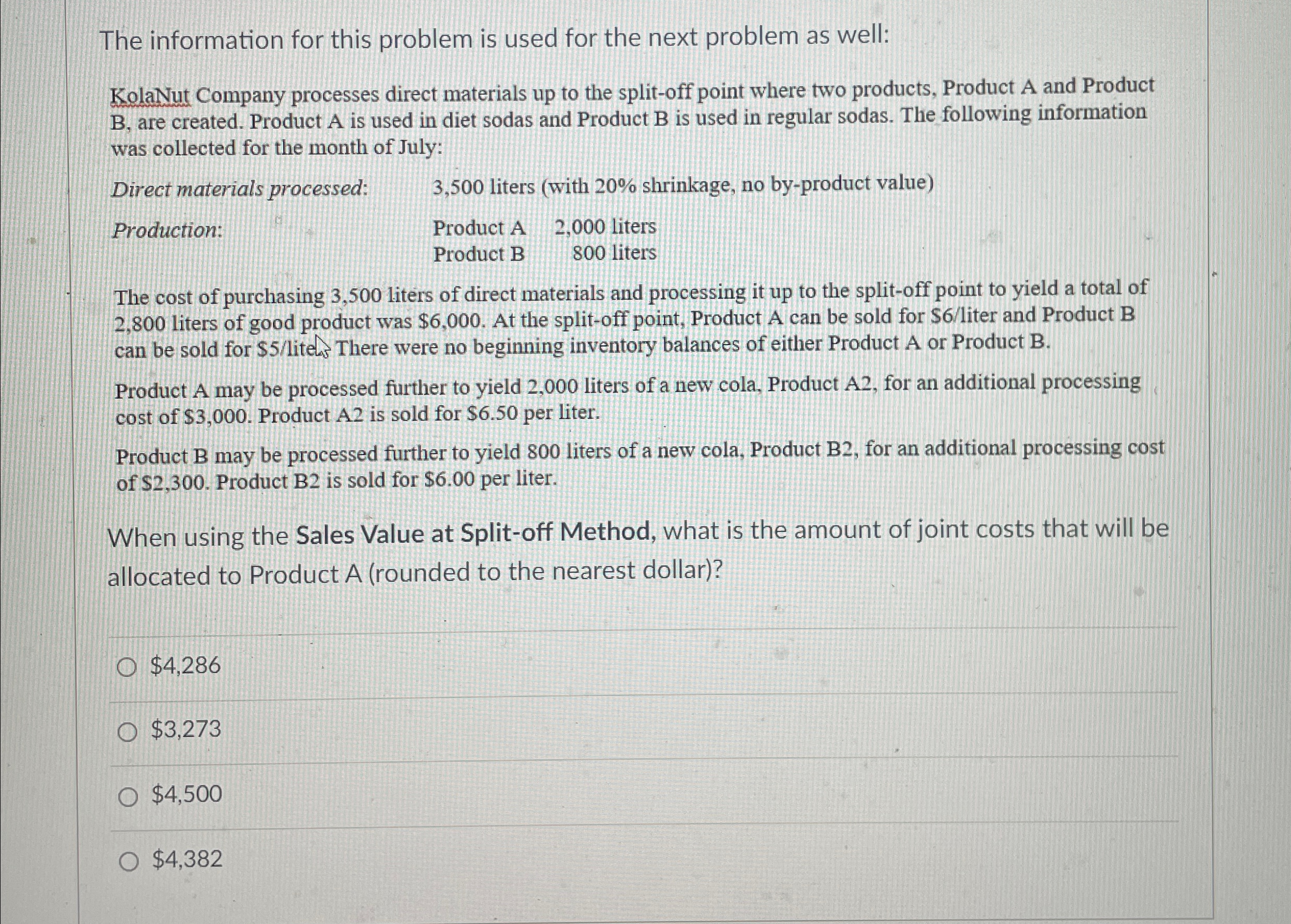 The information for this problem is used for the next problem