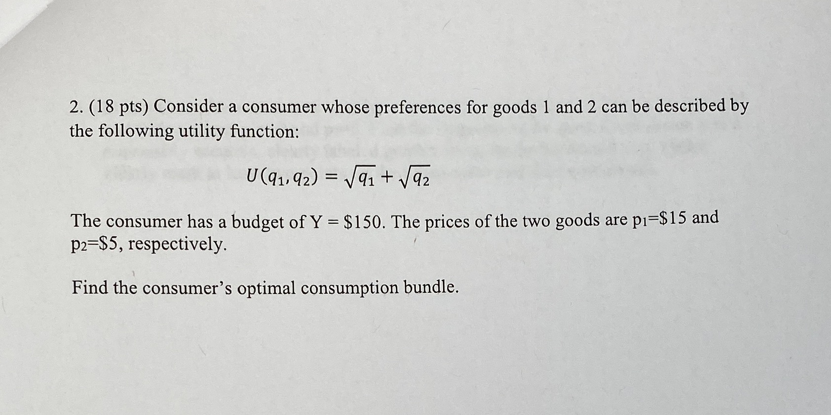 and 2 can be described by the following utility function: U (q1,