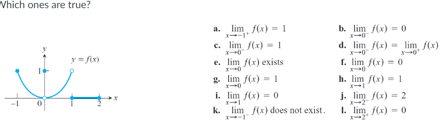 Vhich ones are true? lim f(x) a. lim '(x) I c. lim
