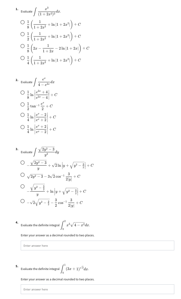 to write only correct answer in each question. 1. Evaluate (1+ 2x2)2