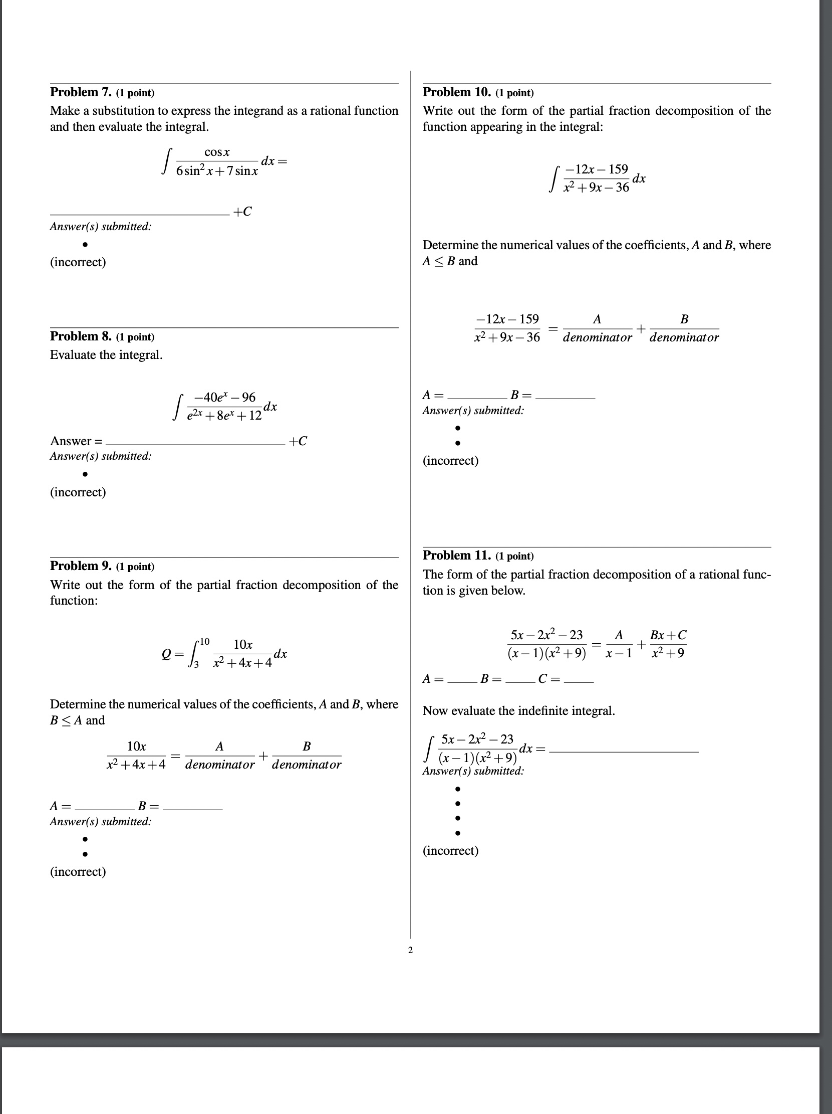  Problem 7. (1 point) Problem 10. (1 point) Make a substitution