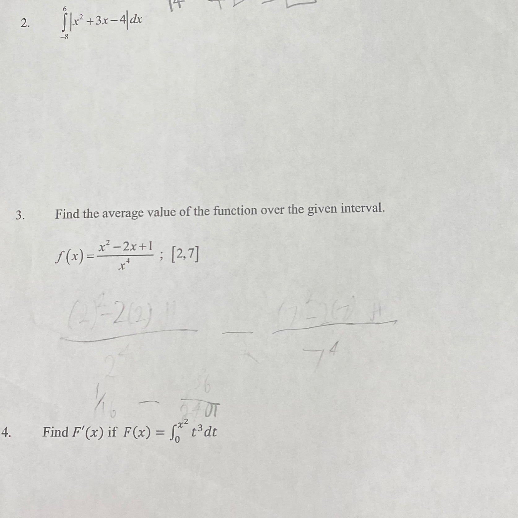 dx - 8 3. Find the average value of the function over