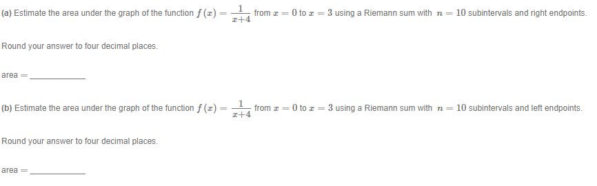 = from x = 0 to x = 3 using a Riemann