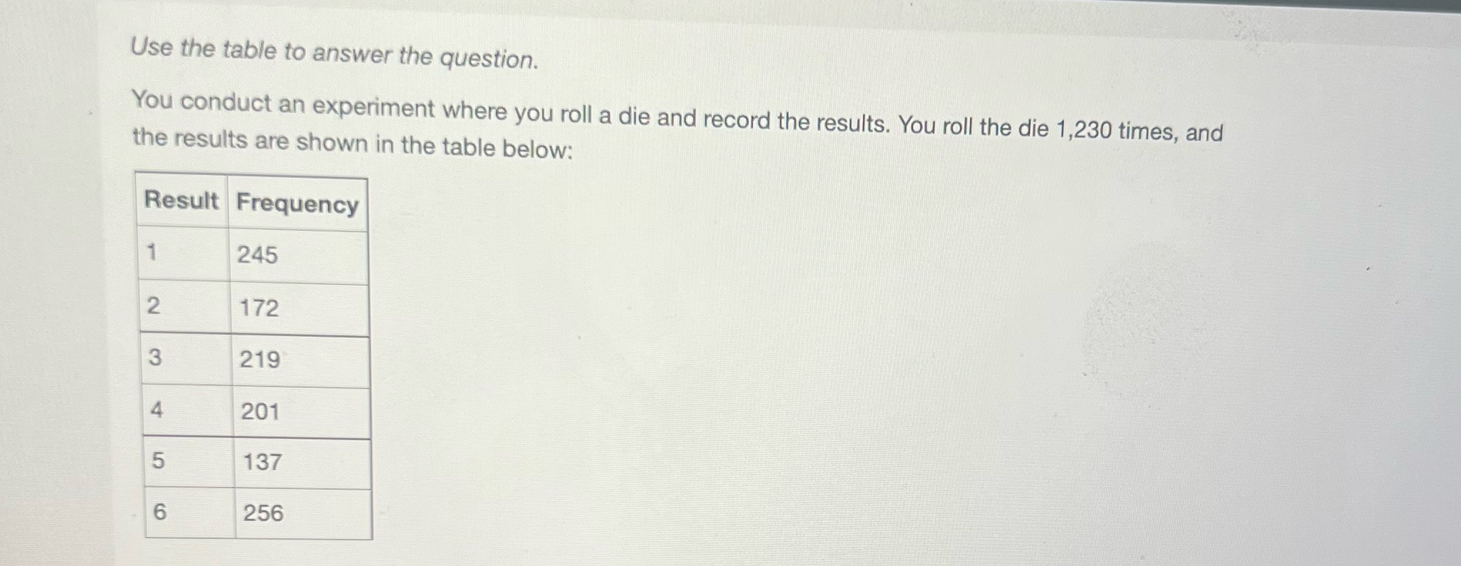 rolling a 1 on your next roll Same chart 2 questions Question