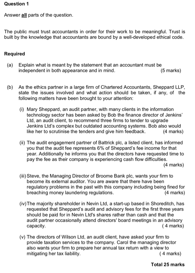  Audit and Assurance Question - Ethic issueIntegrity, Objectivity, Professional competence and