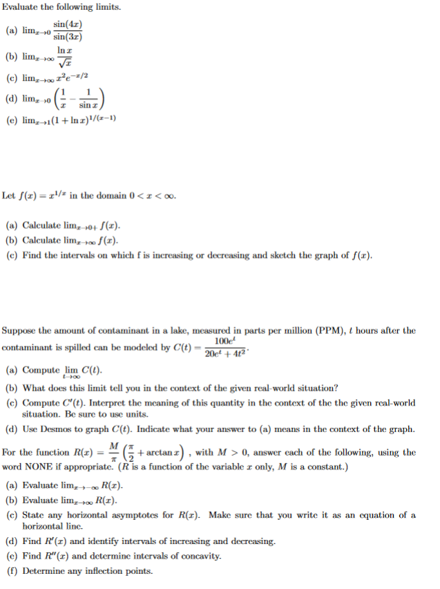  Evaluate the following limits. sin(4r) (a) lime-40 sin(31) (b) lime-200 VI