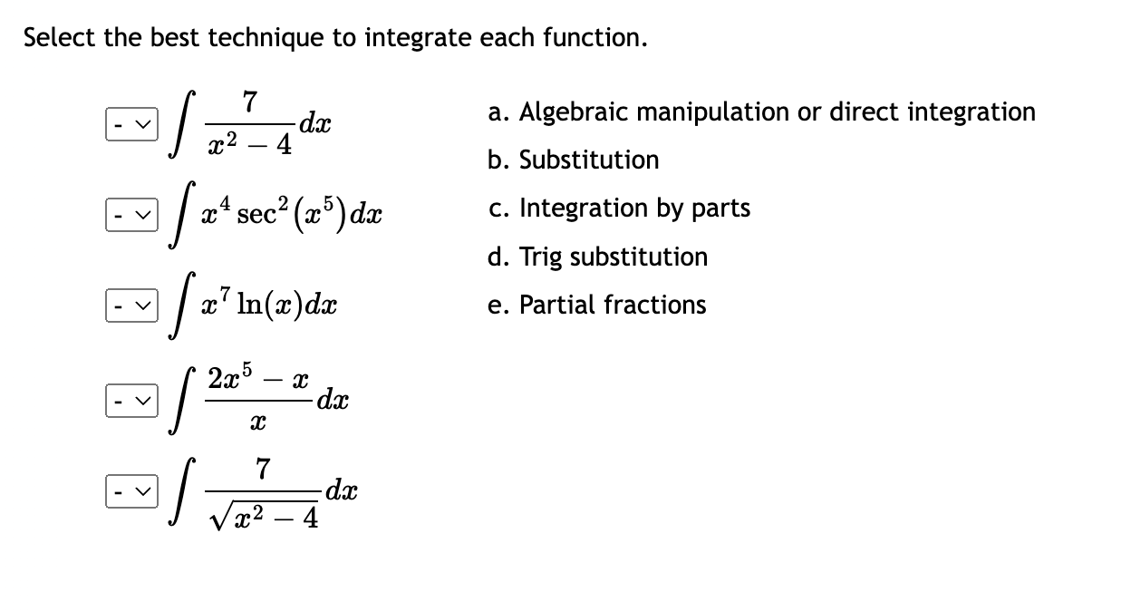 at sec2 (25) dac c. Integration by parts d. Trig substitution -