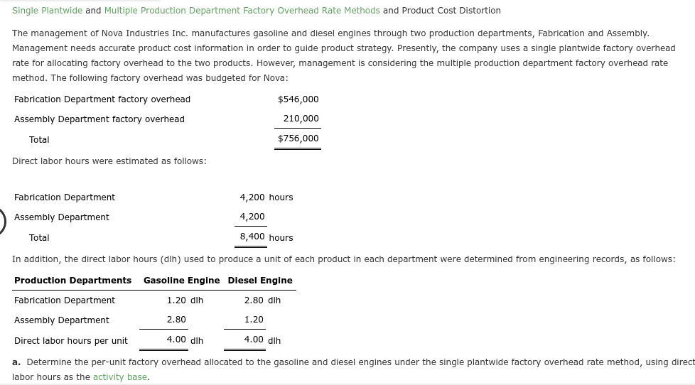 unit of each product in each department were determined from engineering records,