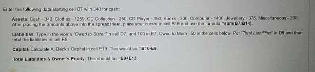 Assets: Cash -340, Clothes -1259, CD Collection -250, CD Player -350, Books