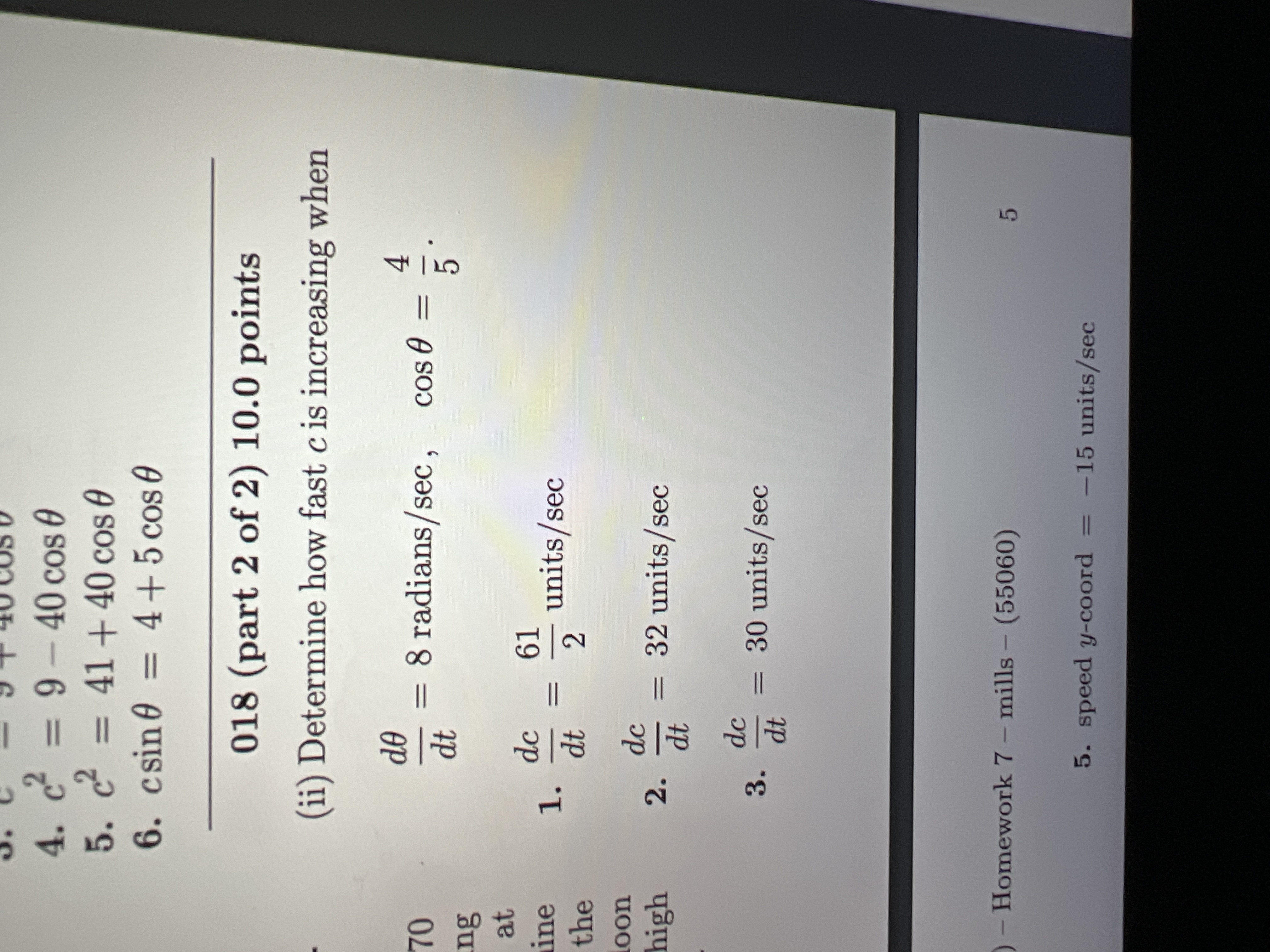 = 41 + 40 cos 0 6. csin 0 = 4 +