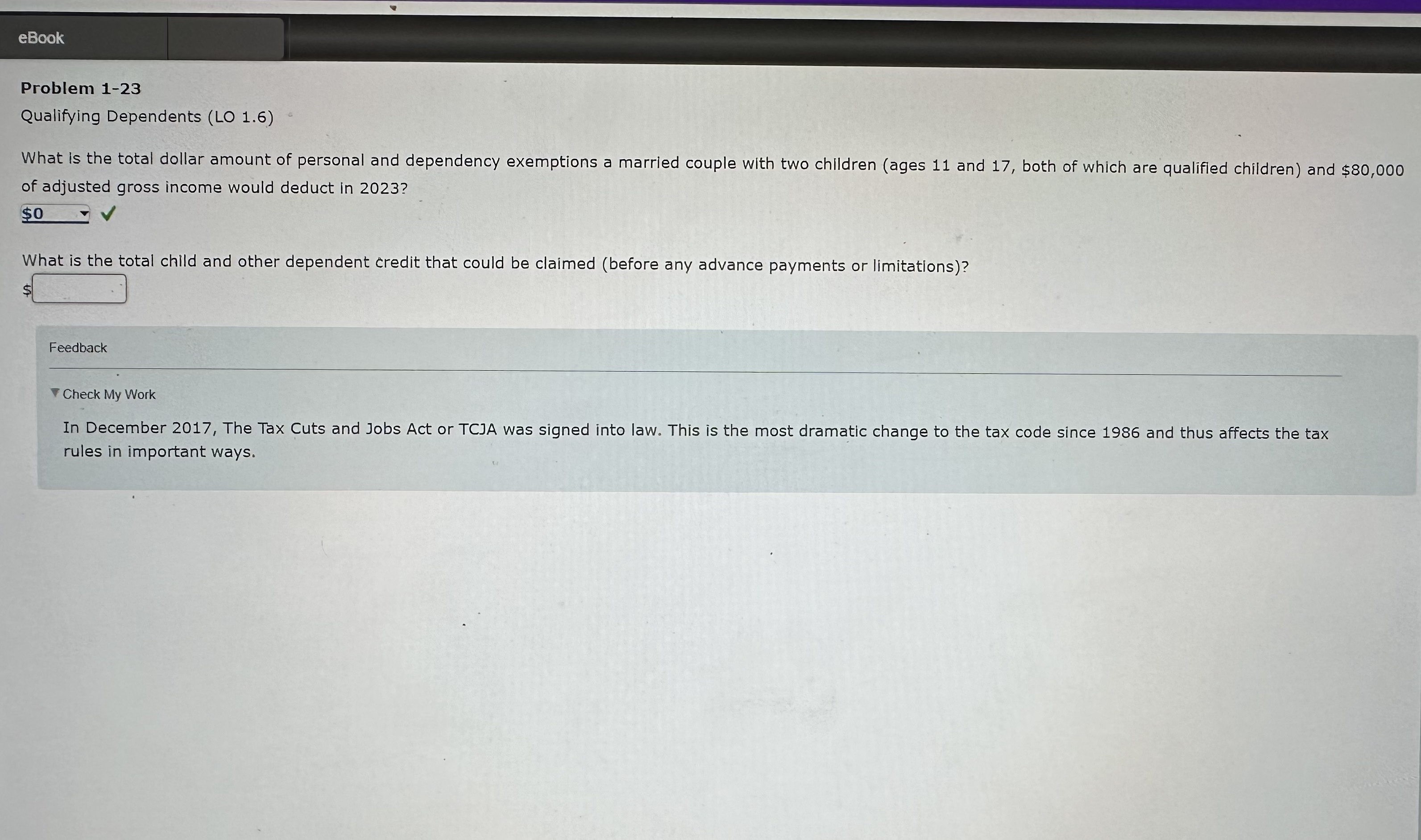 Problem 1-23 Qualifying Dependents (LO 1.6) What is the total dollar